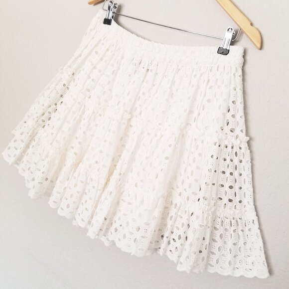Zara White Eyelet Embroidered Tiered Mini Skirt M High Waist Coquette Romantic - Picture 13 of 16